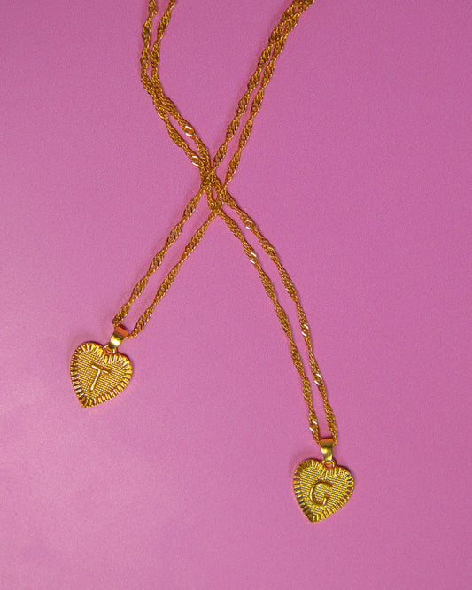 Heart Pendant Initial Letter Necklace Gold