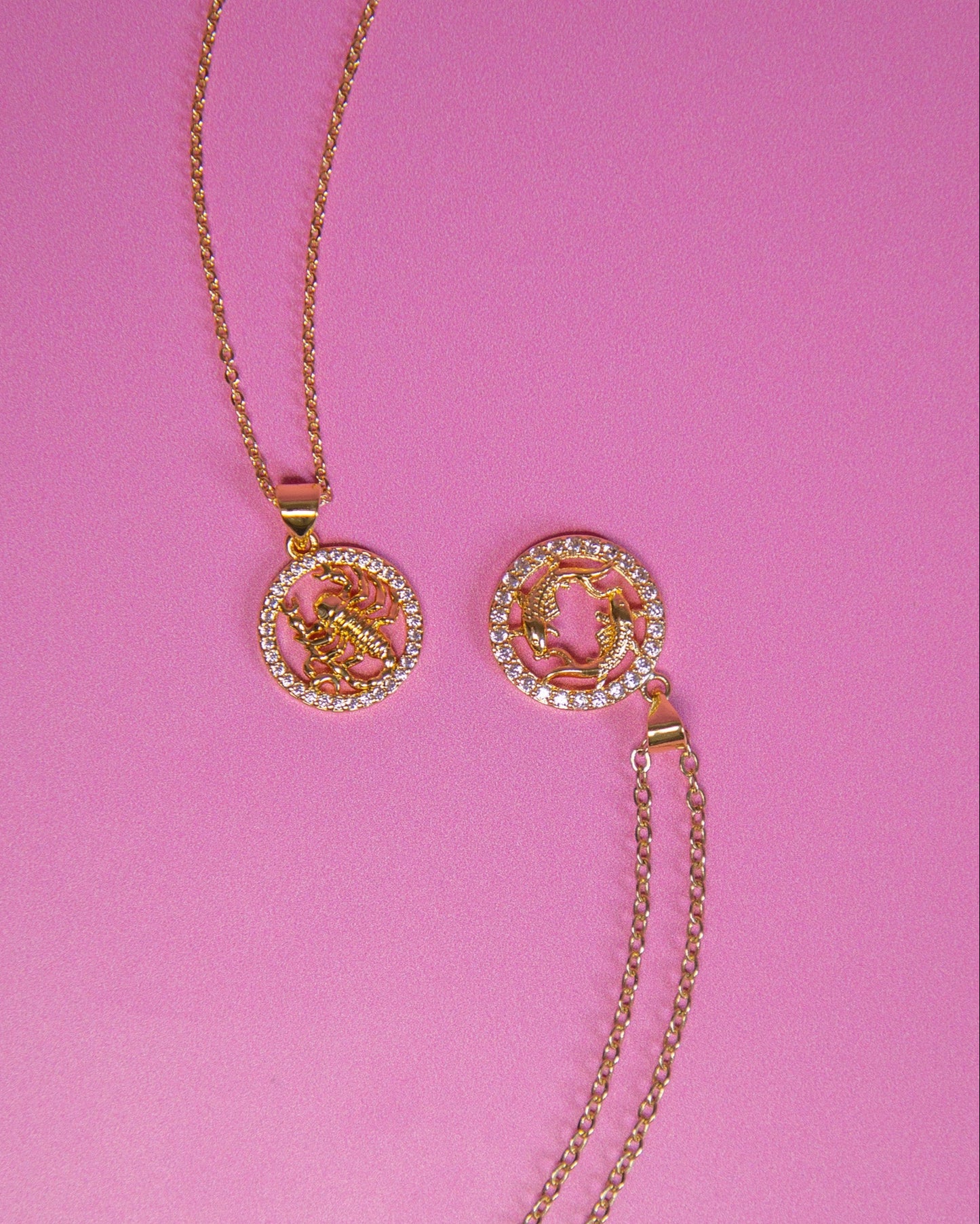 Zodiac Sign Crystal Pendant Necklace Gold