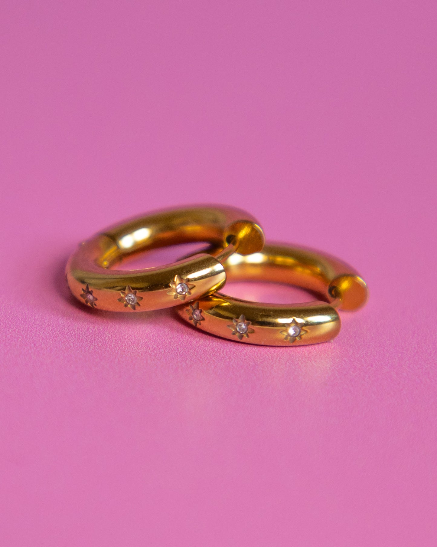 Star Crystal Hoop Earrings 18k Gold