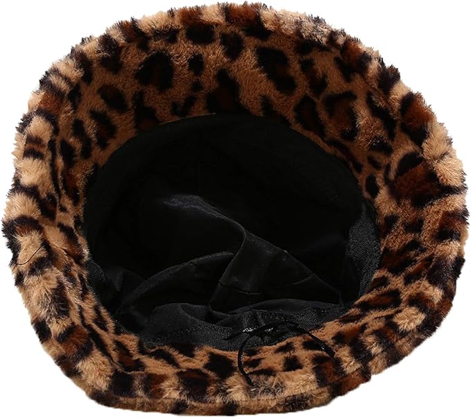 Leopard Print Fluffy Bucket Hat Brown