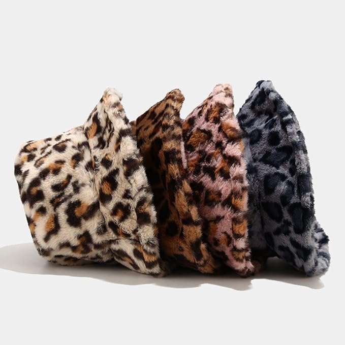 Leopard Print Fluffy Bucket Hat Brown