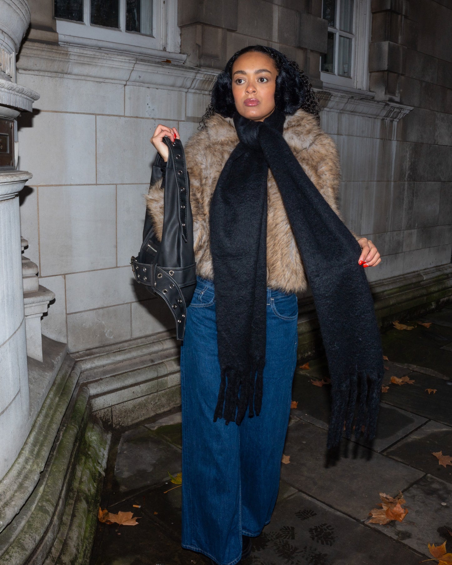 Fringe Blanket Scarf Black