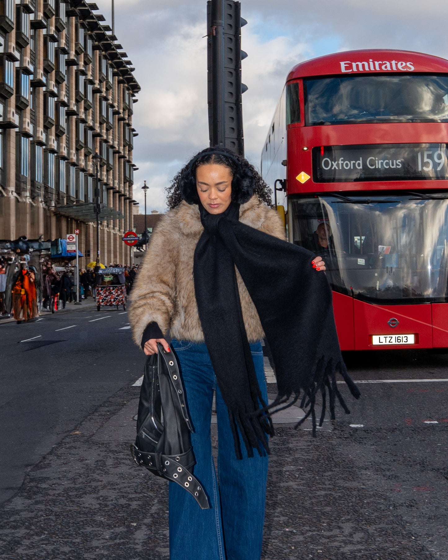 Fringe Blanket Scarf Black