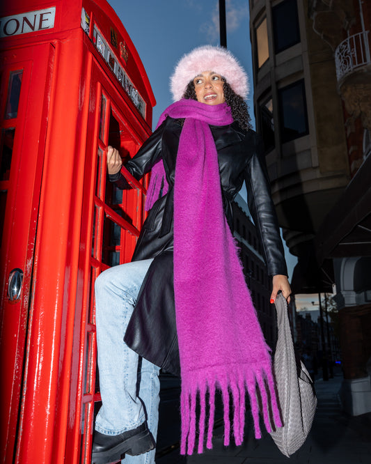 Fringe Blanket Scarf Pink Pitaya