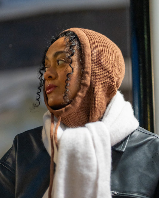 Knitted Drawstring Balaclava Brown