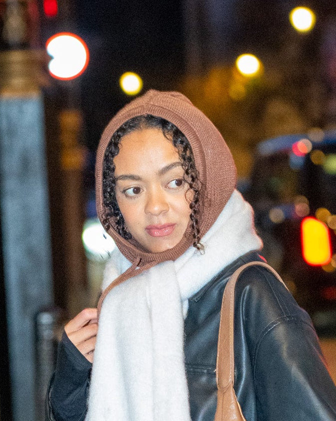 Knitted Drawstring Balaclava Brown