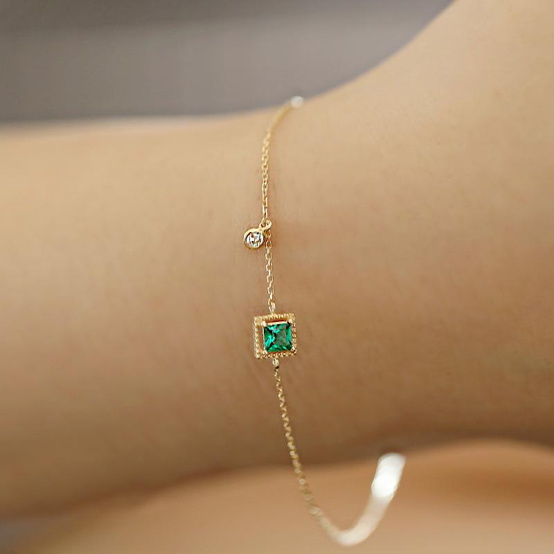 Dainty Emerald Bracelet 14k Gold
