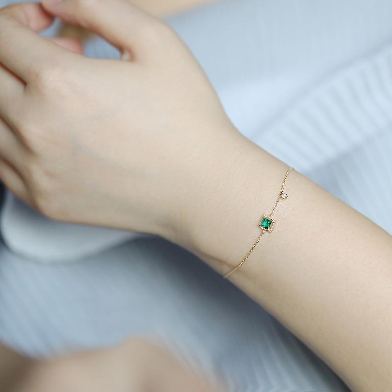 Dainty Emerald Bracelet 14k Gold