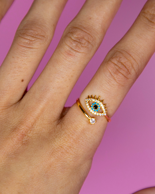 Evil Eye Resizable Ring Gold