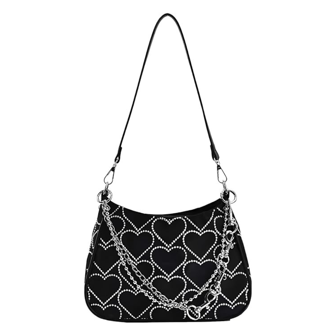 Heart Pattern Multi Way Chain Strap Bag Black