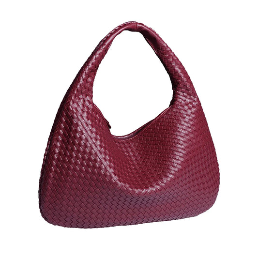 Woven Shoulder Bag Burgundy Red