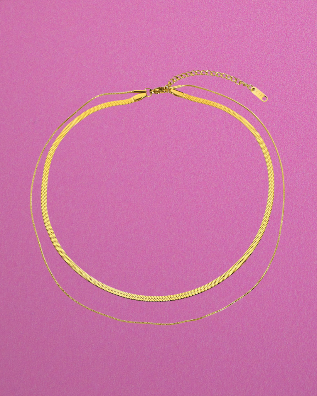 Layered Herringbone Snake Necklace 18k Gold