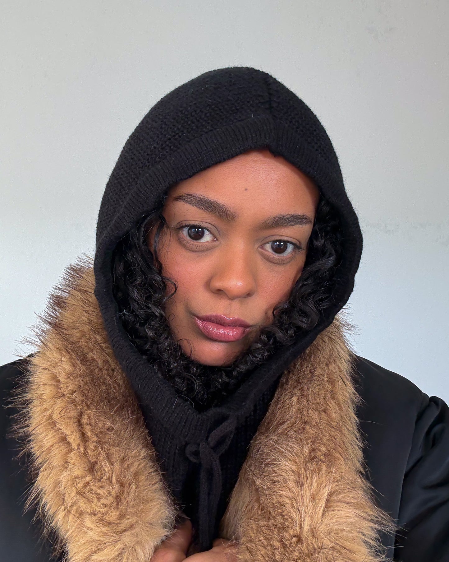 Knitted Drawstring Balaclava Black