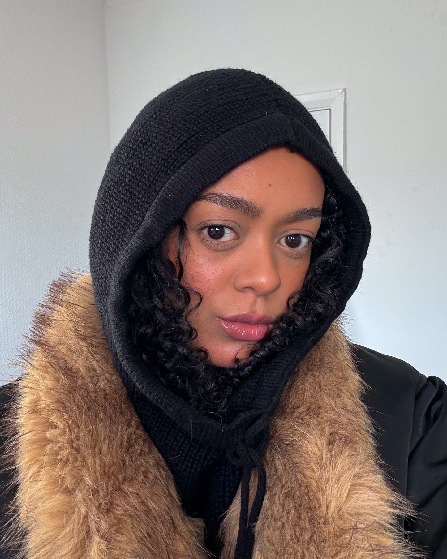 Knitted Drawstring Balaclava Black