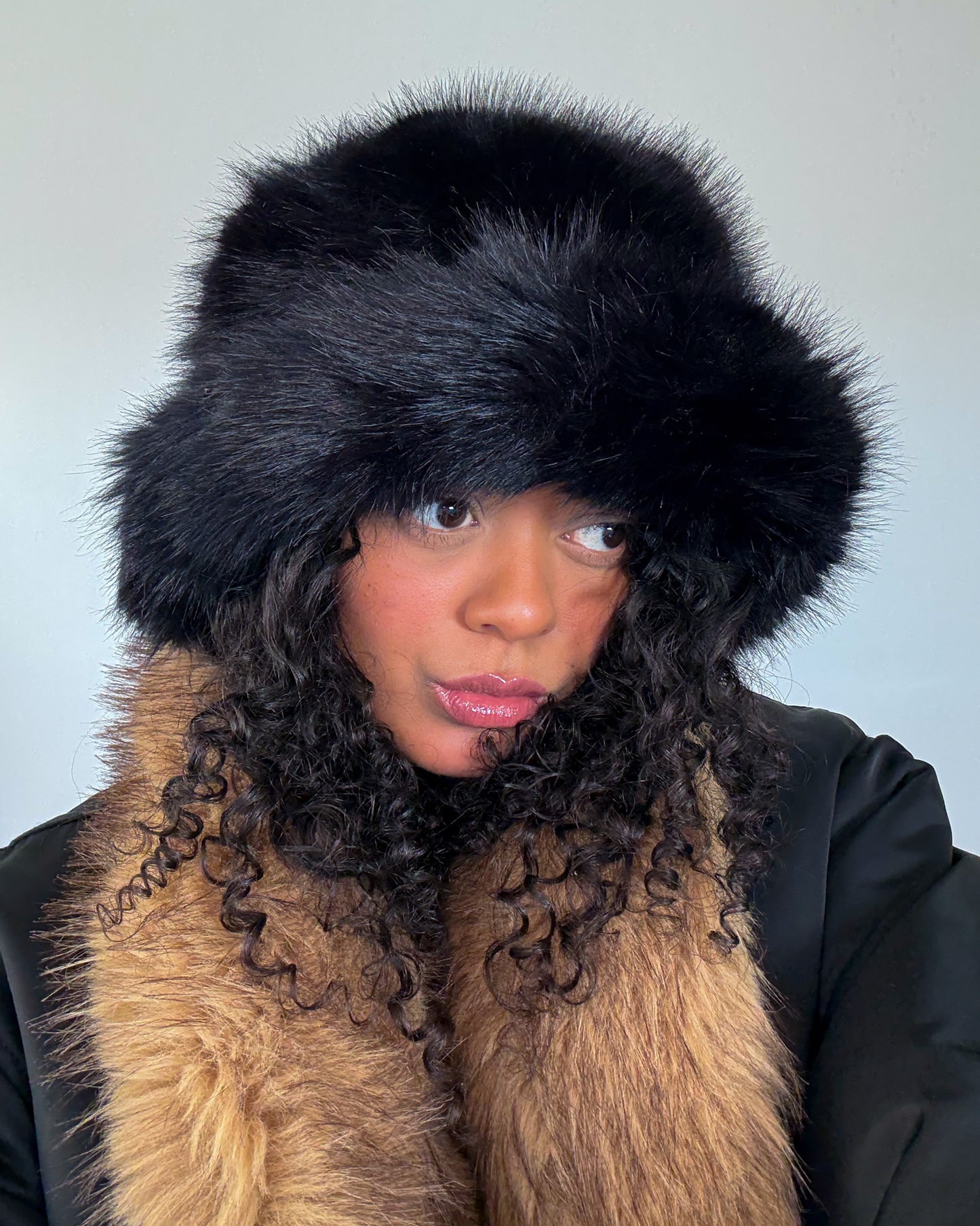 Faux Fur Fluffy Hat Black
