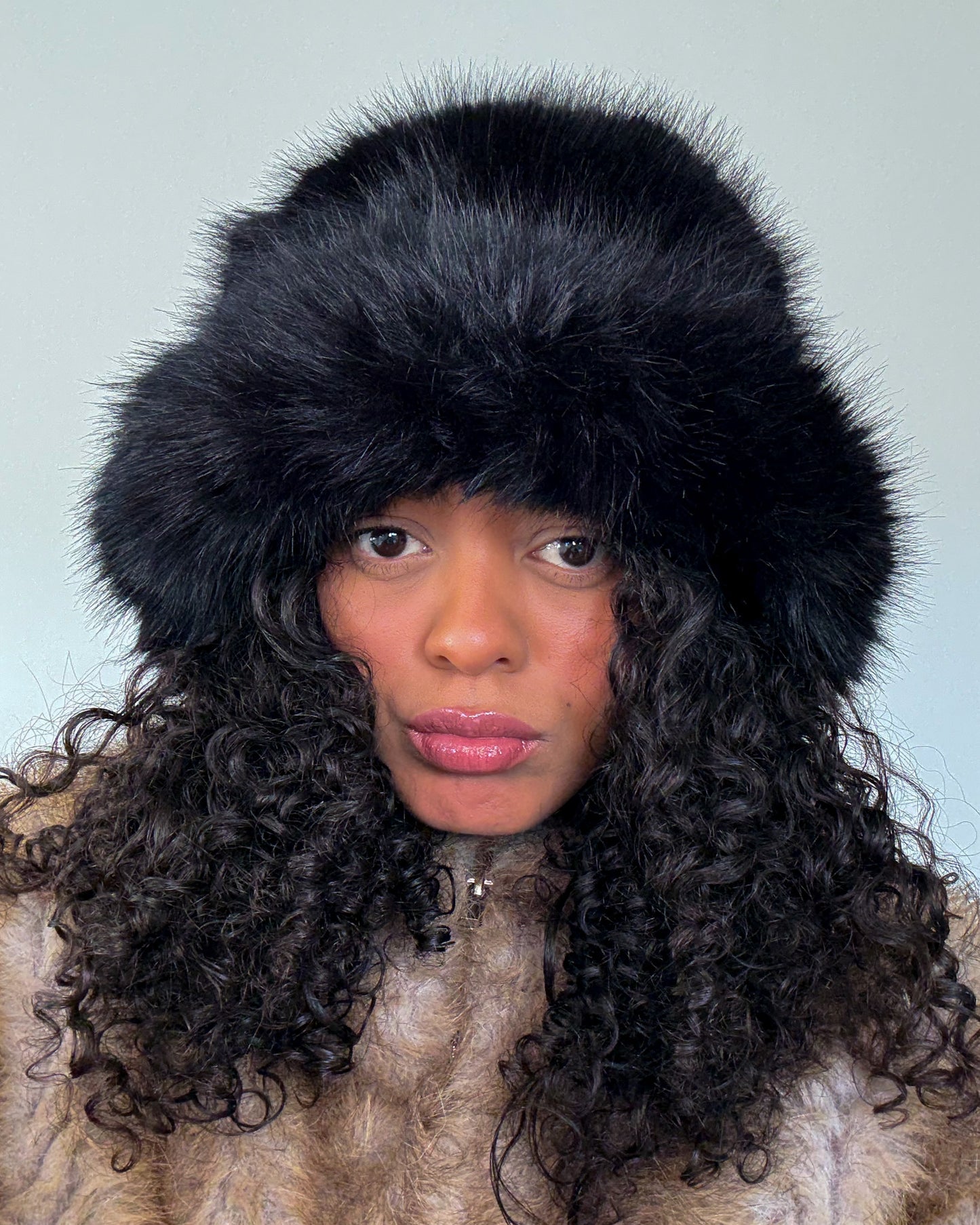 Faux Fur Fluffy Hat Black