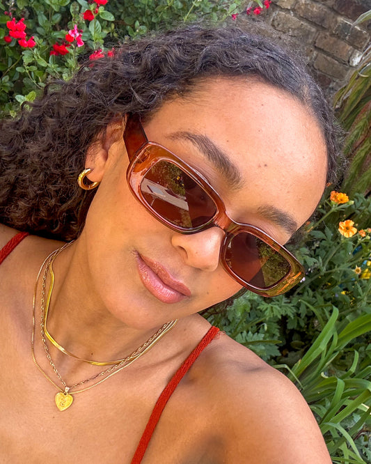 Retro Rectangle Sunglasses Brown