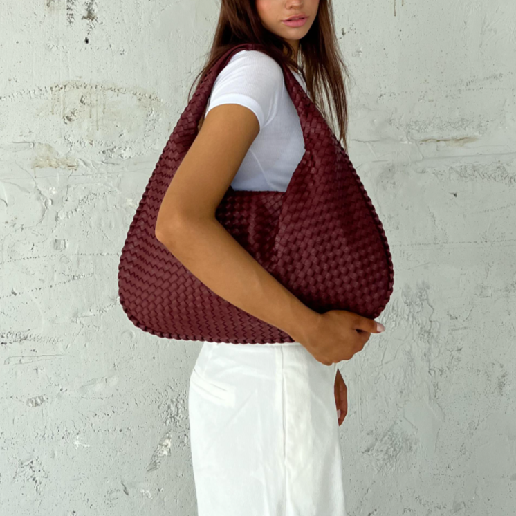 Woven Shoulder Bag Burgundy Red