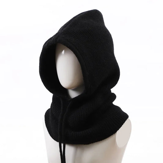 Knitted Drawstring Balaclava Black