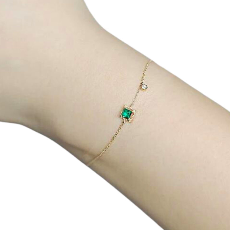 Dainty Emerald Bracelet 14k Gold