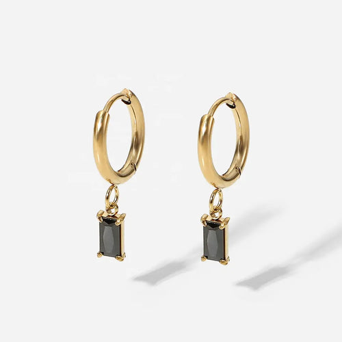 Huggie Hoop Black Crystal Earrings 18k Gold