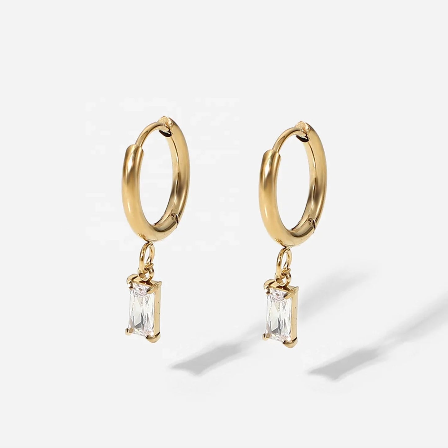 Huggie Hoop Clear Crystal Earrings 18k Gold