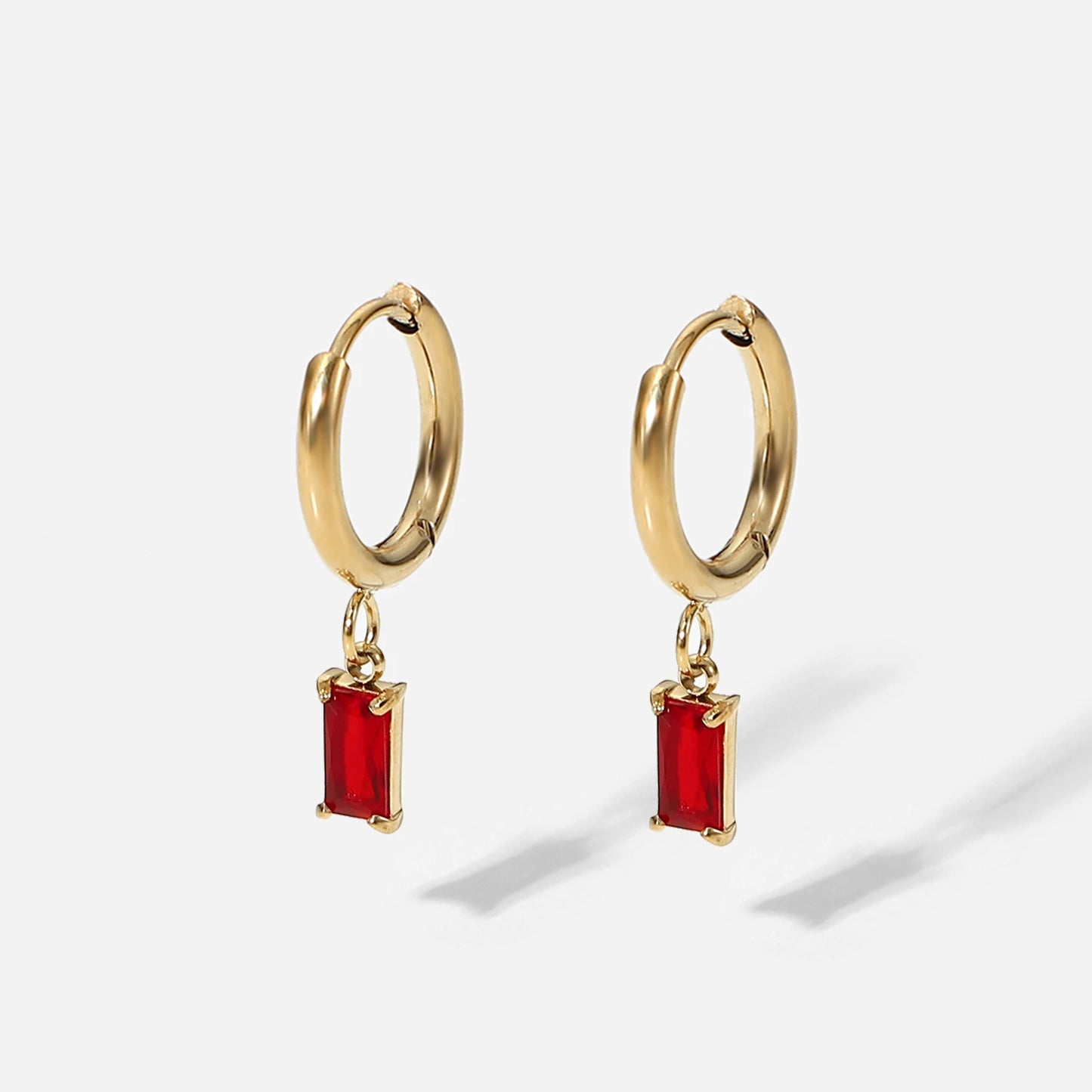 Huggie Hoop Red Crystal Earrings 18k Gold