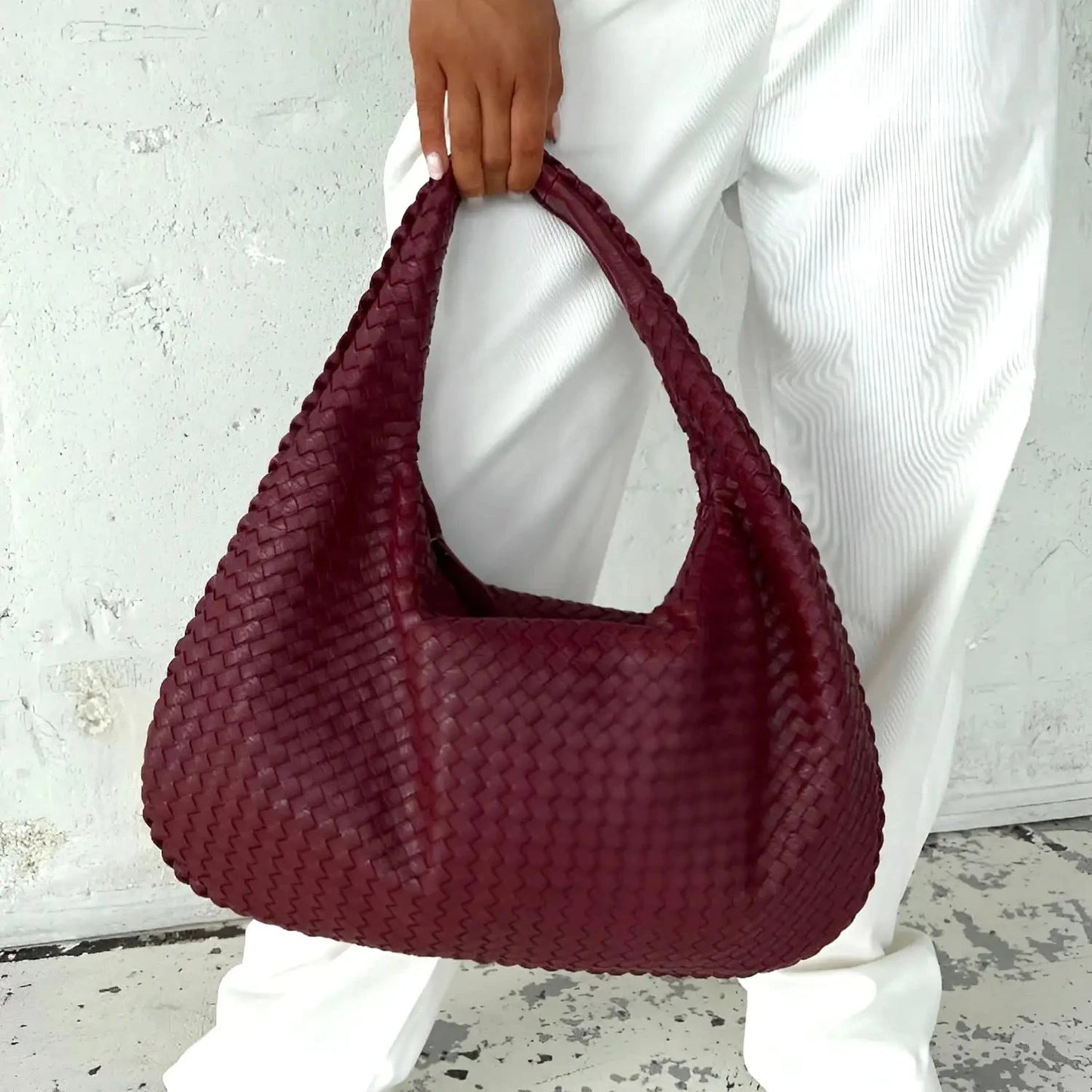 Woven Shoulder Bag Burgundy Red