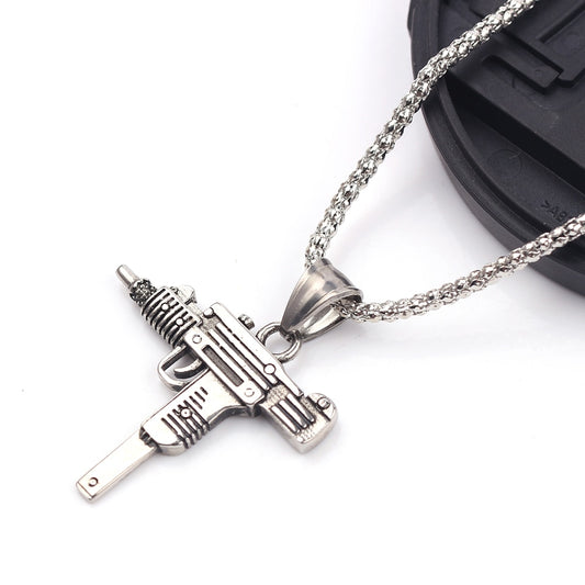 Submachine Gun Pistol Necklace Silver