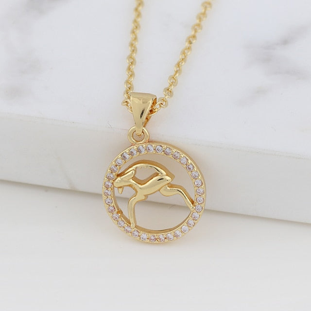 Zodiac Sign Crystal Pendant Necklace Gold