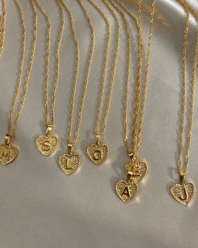 Heart Pendant Initial Letter Necklace Gold