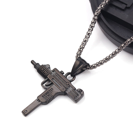 Submachine Gun Pistol Necklace Black