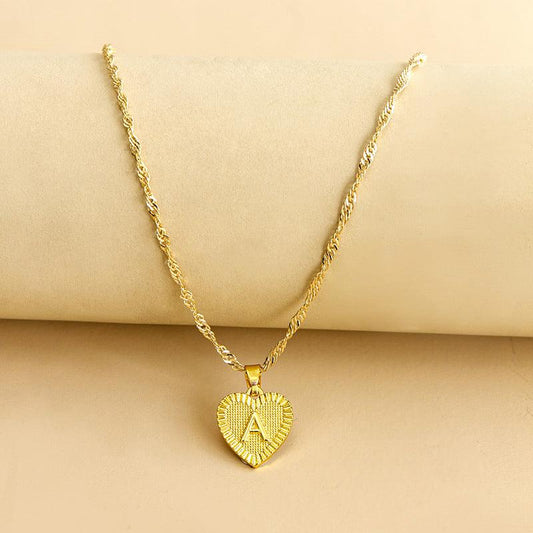 Heart Pendant Initial Letter Necklace Gold