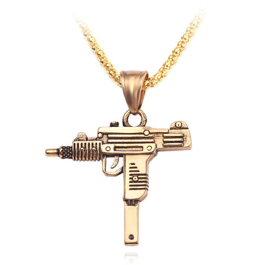 Submachine Gun Pistol Necklace Gold