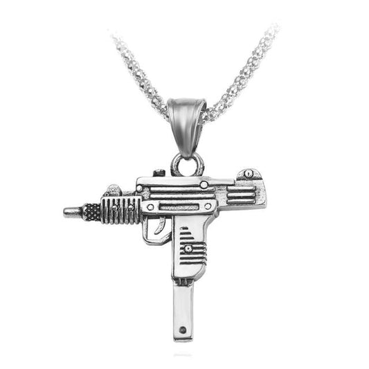 Submachine Gun Pistol Necklace Silver