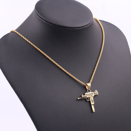 Submachine Gun Pistol Necklace Gold