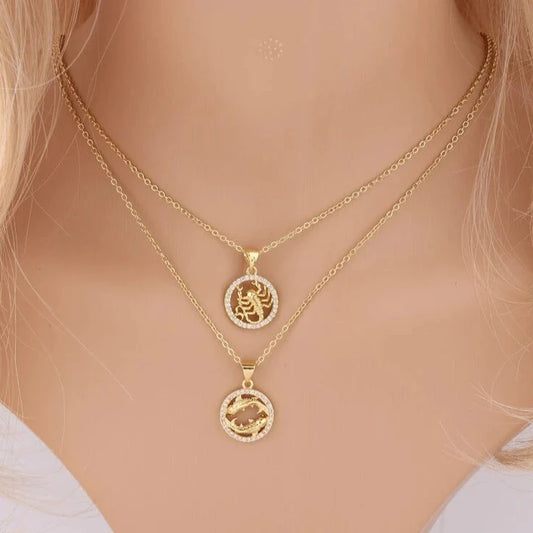 Zodiac Sign Crystal Pendant Necklace Gold