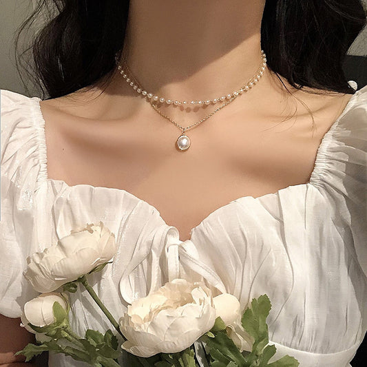 Layered Pearl Choker Necklace Gold