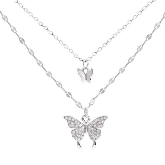 Layered Butterfly Pendant Necklace Sterling Silver