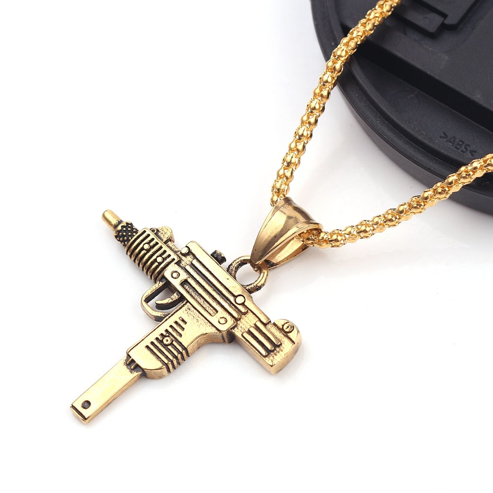 Submachine Gun Pistol Necklace Gold