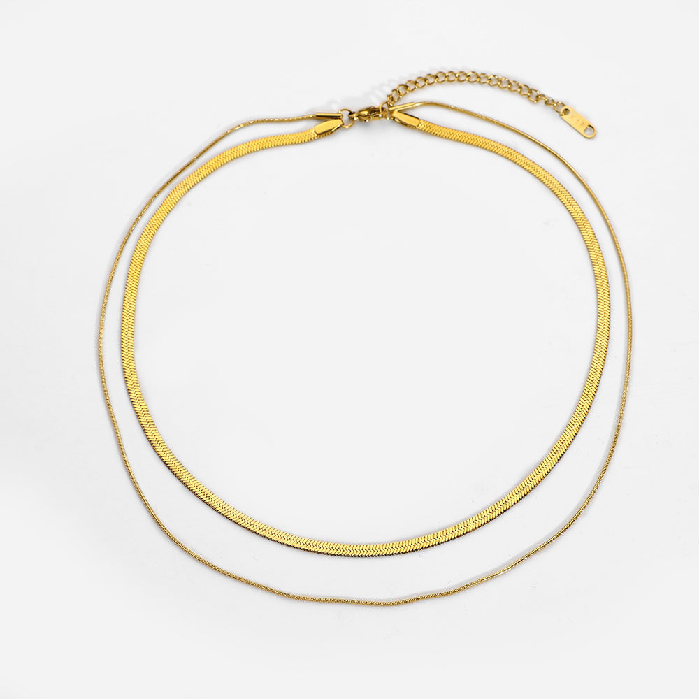 Layered Herringbone Snake Necklace 18k Gold