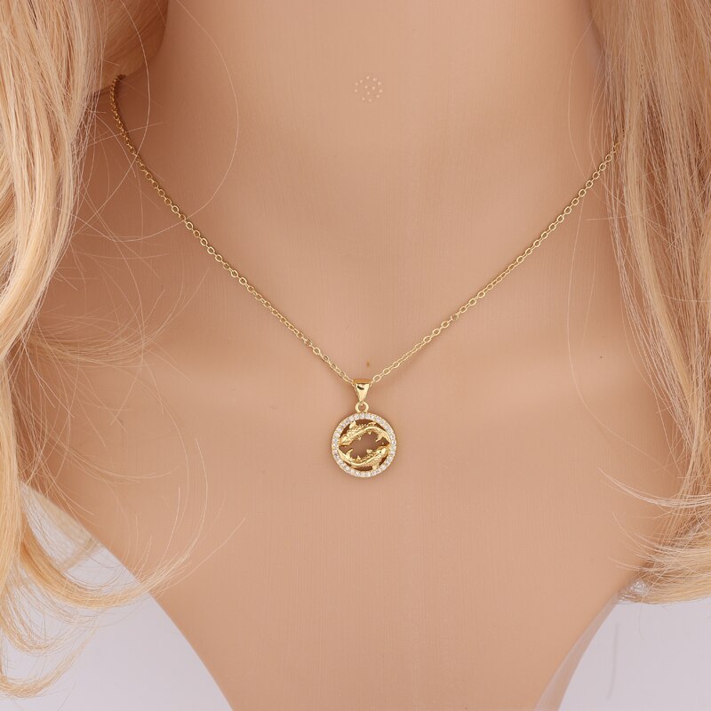 Zodiac Sign Crystal Pendant Necklace Gold