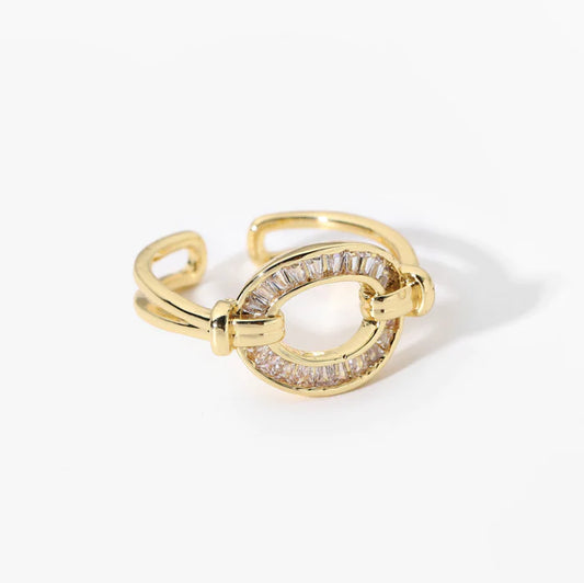 Single Link Crystal Resizable Ring 18k Gold