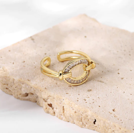 Single Link Crystal Resizable Ring 18k Gold