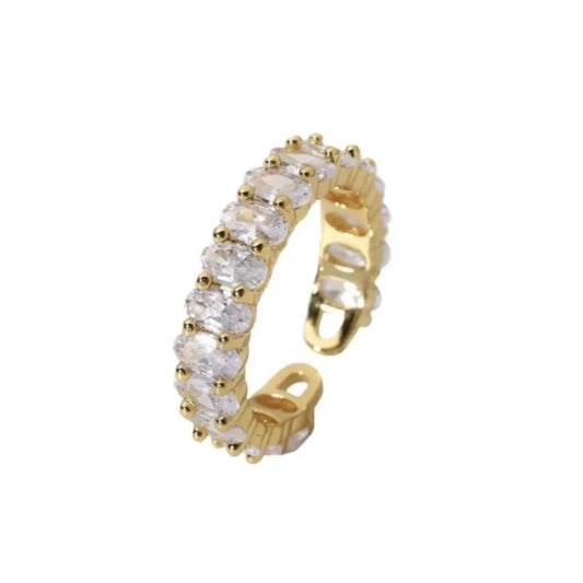 Oval Crystal Resizable Ring 18k Gold