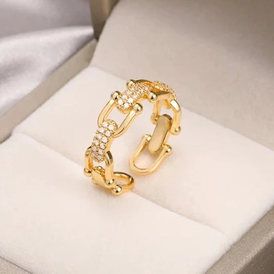 Link Crystal Resizable Ring 18k Gold