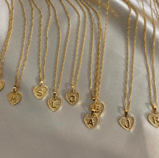 Heart Pendant Initial Letter Necklace Gold