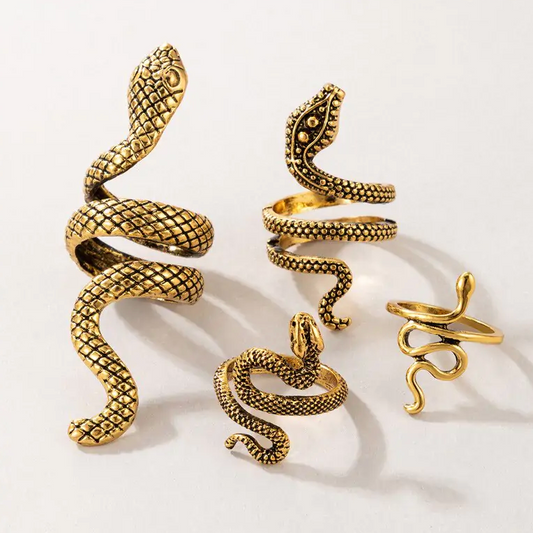 Snake Resizable Rings Set Gold