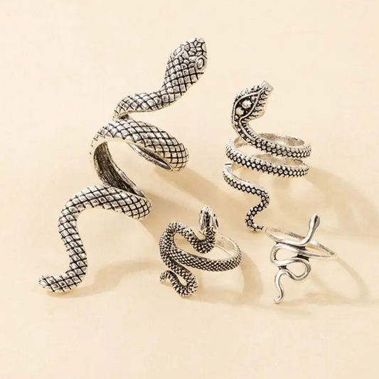 Snake Resizable Rings Set Silver