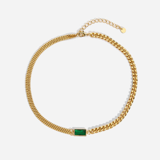 Multi Chain Green Crystal Necklace 18k Gold